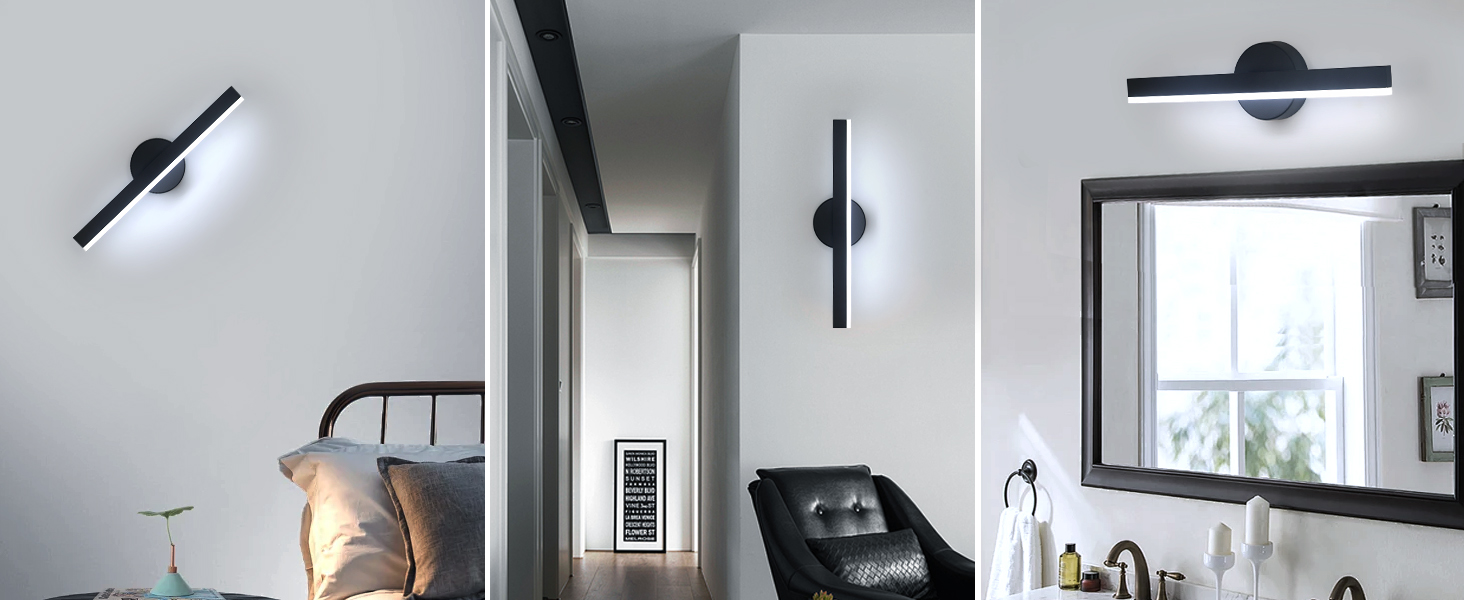 LED дзеркальна лампа Riserva 12W для ванної кімнати, поворотна 300°, 38 см, тепле світло 3000K, чорний колір