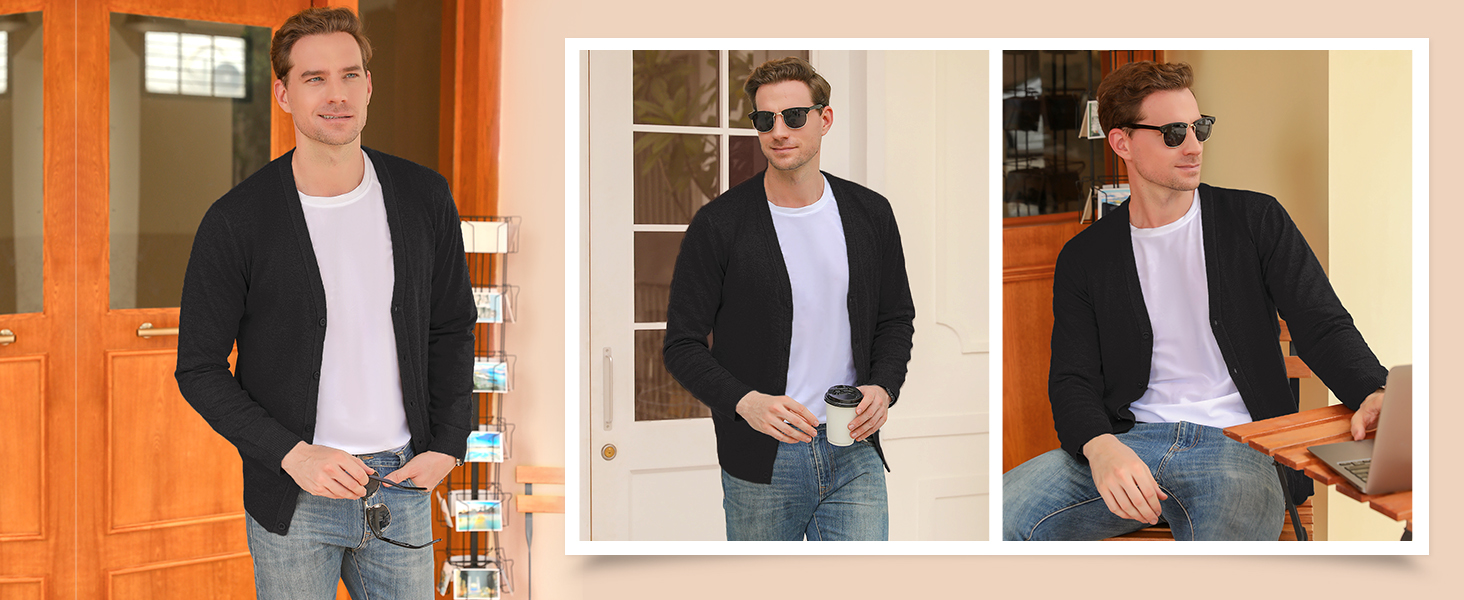 Чоловічий кардиган iClosam з V-подібним вирізом: легкий, стильний, чорний, розмір M