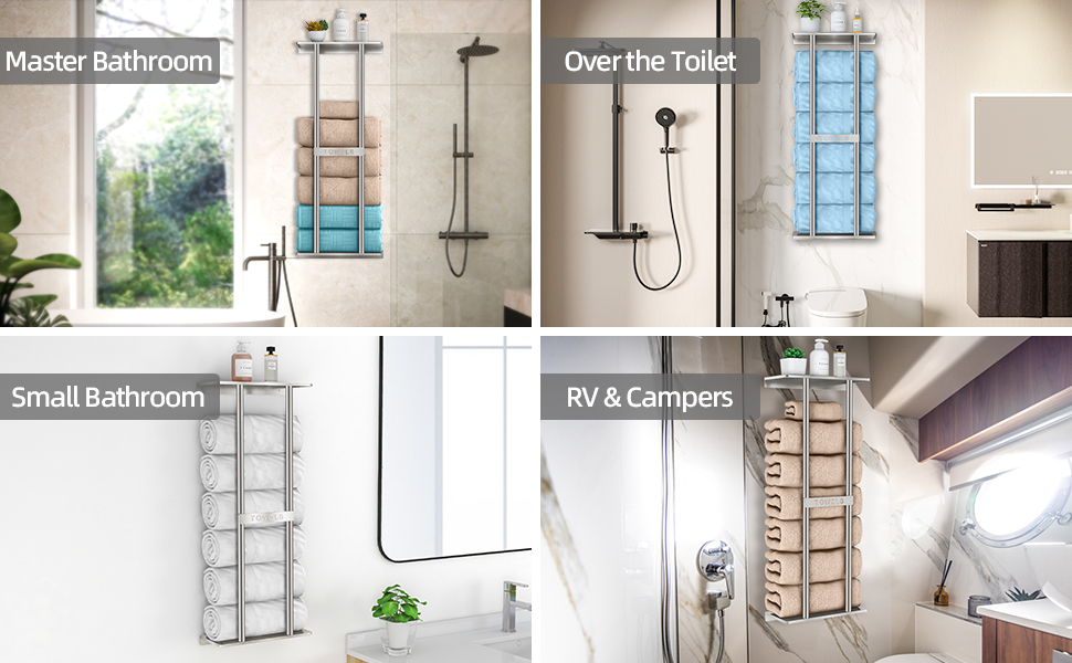 Тримач для рушників на стіну, велика полиця для рушників у ванну кімнату, металева підставка для гостей, сріблястого кольору (30 дюймів)