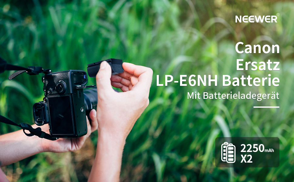 Запасний акумулятор Neewer N для Canon EOS 7D Mark II та інші моделі, 2 шт. 2000mAh, комплект з зарядним пристроєм (LP-E6NH)