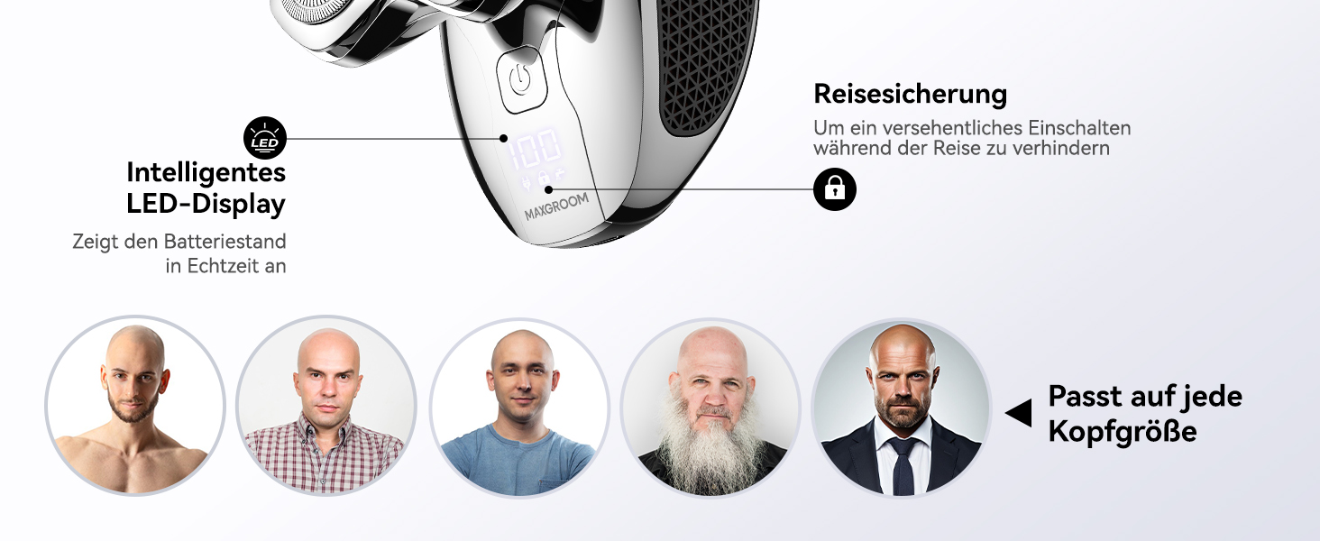 Електричний голєний апарат MAXGROOM для чоловіків, вологостійкий, для сухого та вологого гоління, 5D-головка, USB-C зарядка, LED-індикатор заряду, чорний