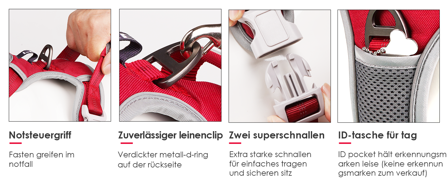 Шлейка для собак ThinkPet No-Pull, дихаюча, для малих, середніх та великих собак, регульована, м'яка, для прогулянок, безпечна, з контролем, з підкладкою, світловідбиваюча, червона, з повідком 150 см, розмір M