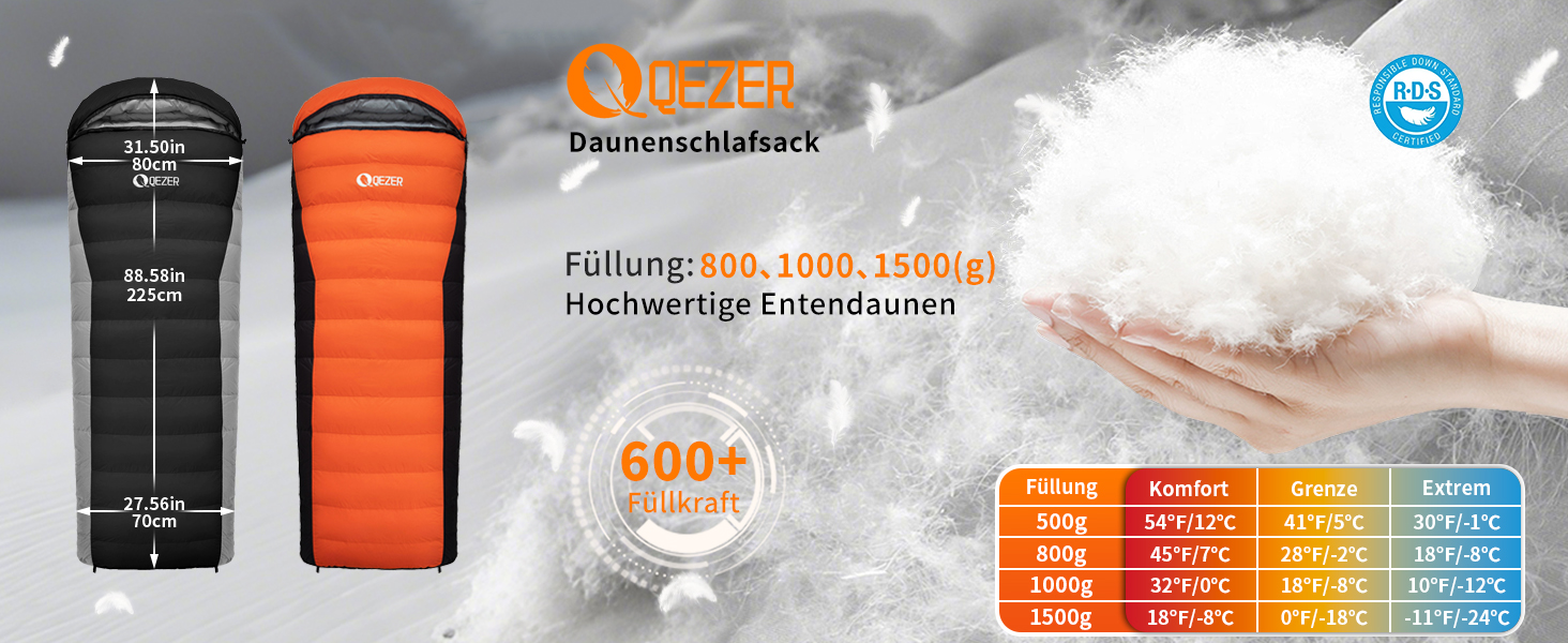 Спальний мішок пуховий, зимовий, 600FP+, 12°C/-24°C, легкий та теплий, для 3-4 сезонів, кемпінг, трекінг, чорний