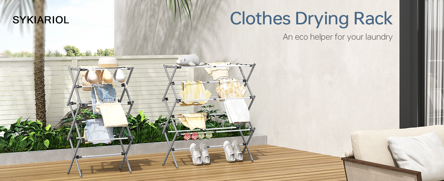 Складаний сушильник для білизни з 11 перекладинами, 3-ярусний, сірий та білий