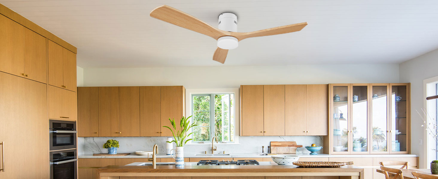 Стеляний вентилятор Holz з підсвічуванням, регулюванням яскравості LED 24W, тихий DC-двигун 38W, діаметр 132 см, з пультом дистанційного керування та таймером, 6 швидкостей, дерев'яний дизайн