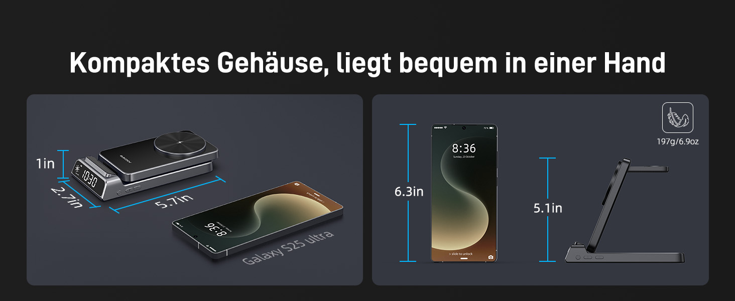 Бездротовий зарядний пристрій MagSafe 3-в-1 для Samsung Galaxy Fold/Flip, S24/S25 Ultra, Watch Ultra/8/7/6, Buds 3/3 Pro (Білий/Сірий)