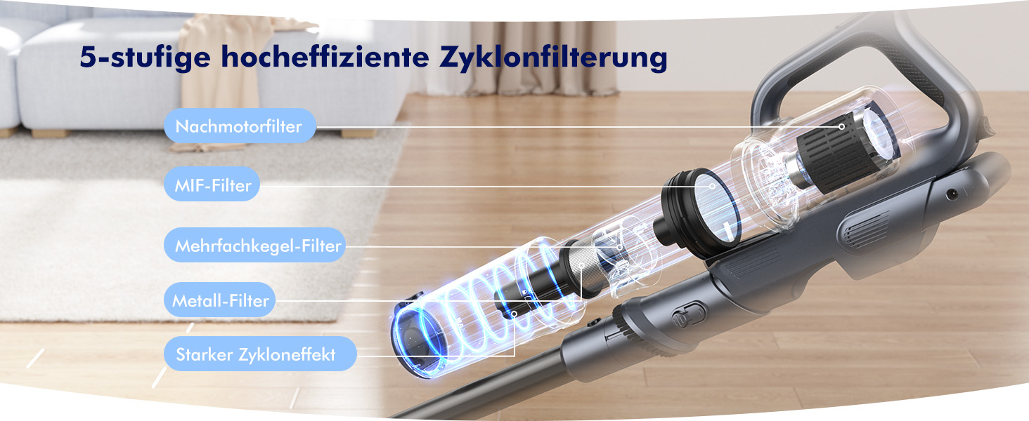 Бездротовий пилосос MIUZZY 6-в-1, 30kPa, 50 хв роботи, легкий, чорний