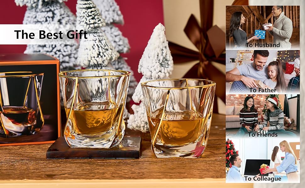 Glskey Crystal Whiskey Glasses Set - 4 Pack, 350ml Lead-Free - For Whiskey, Rum, Vodka, Gin, Scotch, Cognac & Water - Dishwasher Safe, Distorted Shape
