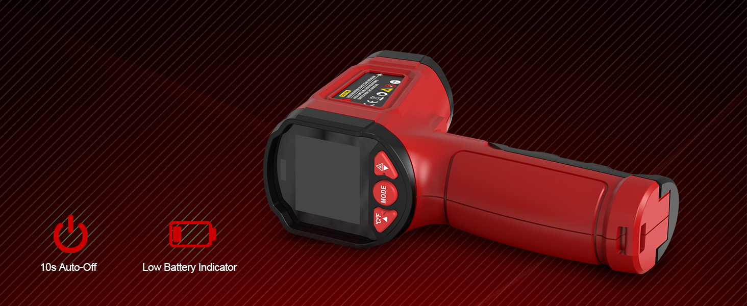 Інфрачервоний термометр SQECH з лазером, -50℃~600℃, регульований емісійний коефіцієнт, кольорова підсвітка, для кухні, піца-печі, холодильника, промисловості (червоний)
