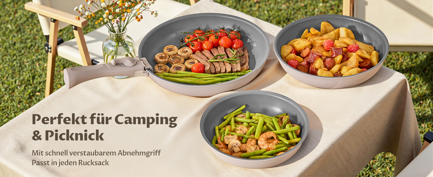 Набір сковорідок Induktion 4 шт. з термоіндикатором, антипригарне покриття, сумісний з усіма плитами, для кухні та кемпінгу