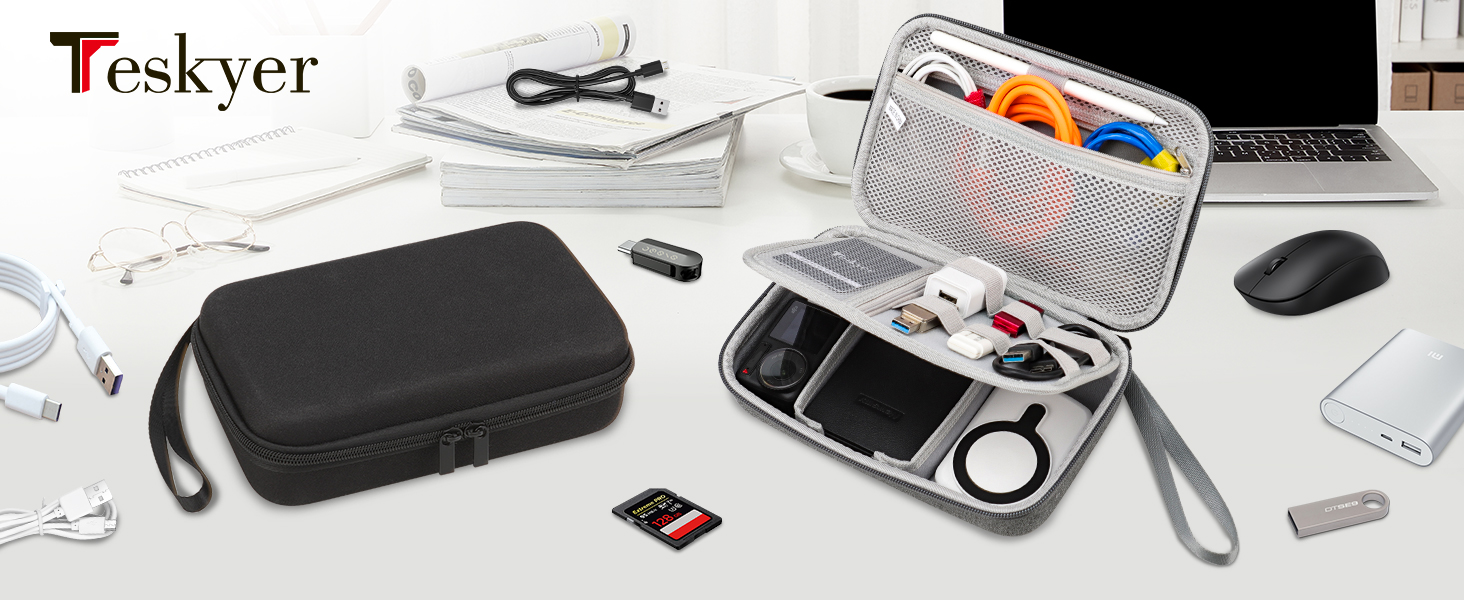 Органайзер для кабелів Teskyer, чорний, жорсткий кейс, водонепроникний, 14 x 22 x 6,5 см
