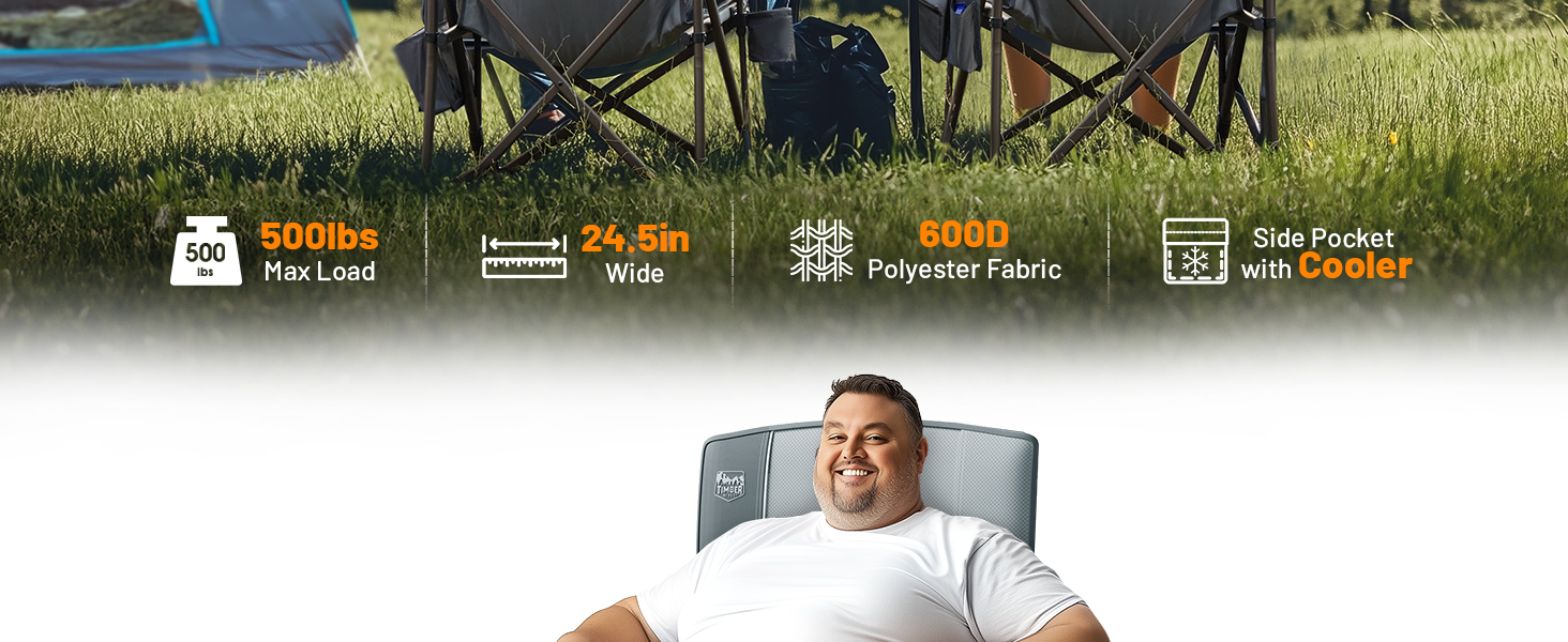 Крісло для кемпінгу Timber Ridge XXL, 230 кг, широке сидіння 62 см, висока спинка, підсклянник, міцні підлокітники для кемпінгу, пікніка, саду та балкону