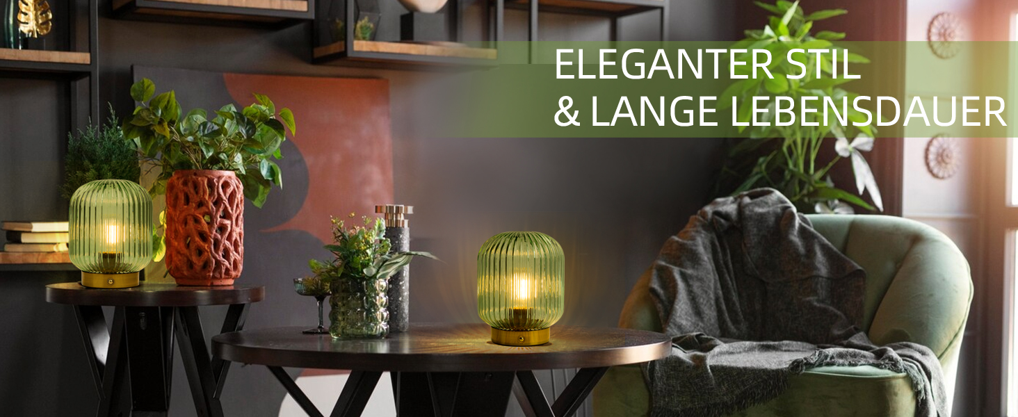 LED настільна лампа MJ PREMIER: акумуляторна, з сенсорним керуванням, регулювання яскравості, скло, USB зарядка, аварійна, зелена