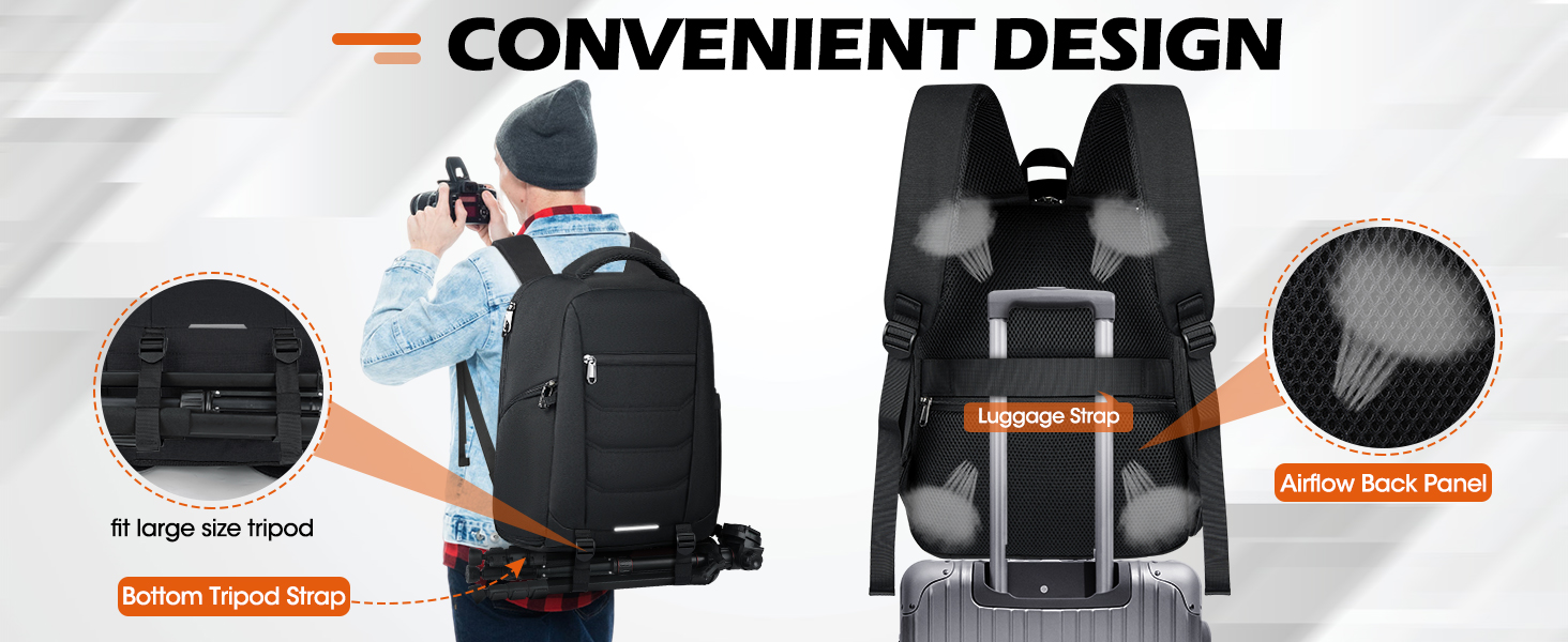 Рюкзак для фотокамери RAINSMORE – великий рюкзак для фотокамери, сумісний з Nikon, Canon, Sony, з відділенням для ноутбука 15.6 дюймів, чорний