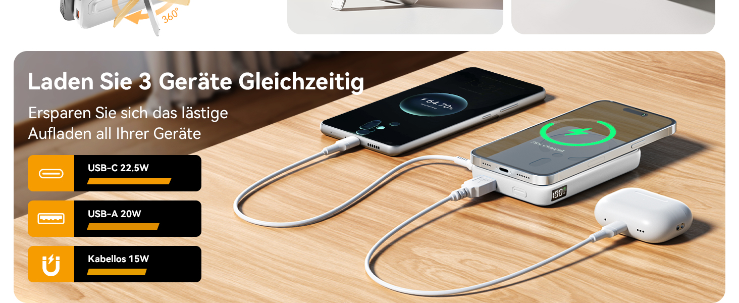 Магнітний Power Bank для MagSafe 12000mAh 22.5W з PD, LED-дисплеєм та USB-C для iPhone 17/16/15/14/13/12 Pro Max, білий