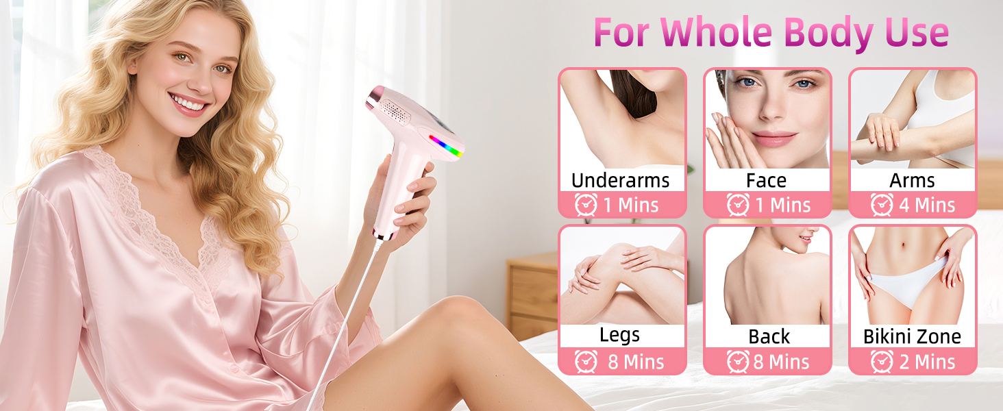 Епілятор IPL з лазером, 6.8 см², 3-в-1 для дому: обличчя, інтимна зона, ноги. 2 змінні насадки, HR/SC/RA технології. Для жінок