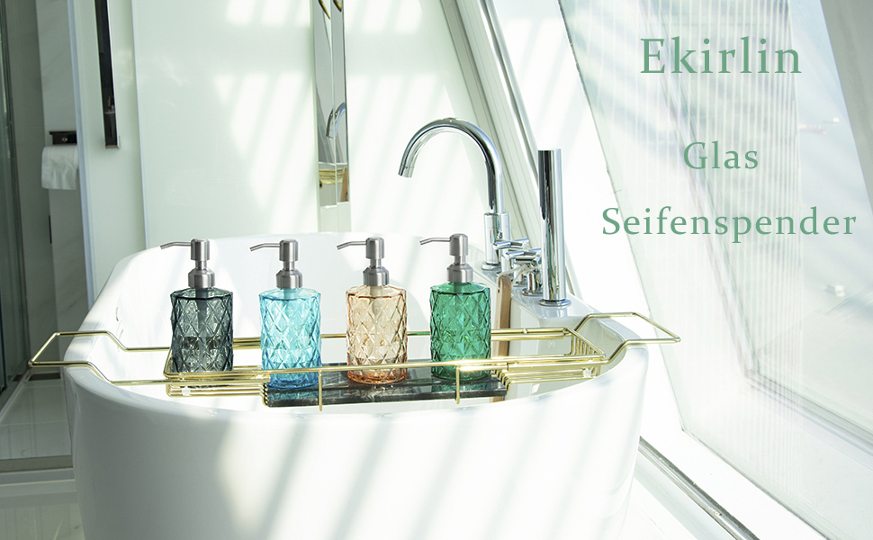 Дозатор для мила Ekirlin зі скла для кухні та ванної кімнати, 340 мл. З нержавіючою сталевою помпою, для мила, олій, шампуню. Колір: темно-сірий