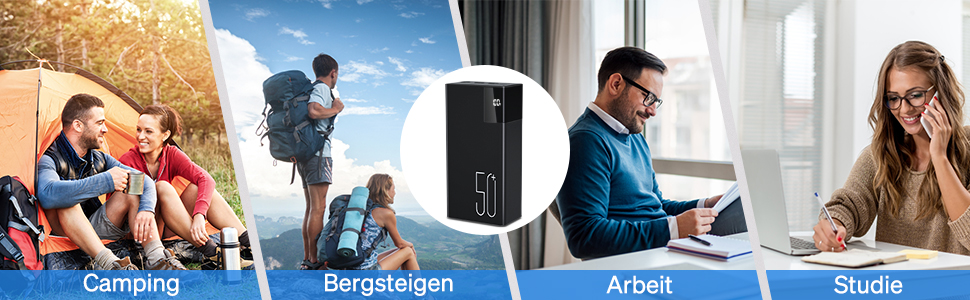 Power Bank 50000mAh: Портативний зарядний пристрій з великою ємністю 2×25000mAh, швидка зарядка 22,5W, ліхтарик, чорний