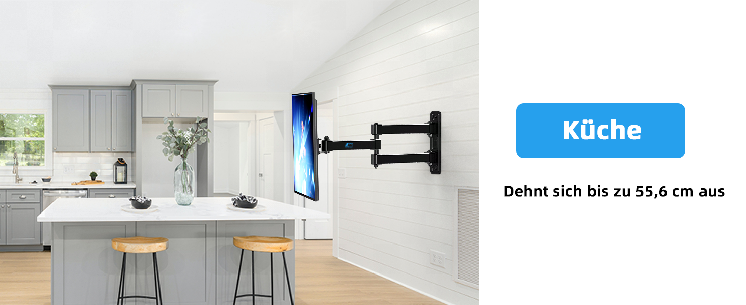 Кріплення для телевізора HOME VISION HV3202 з подовженим підлокотником, 17-42 дюйми, VESA 200x200, до 15 кг, 360° обертання, 180° нахил, висувний на 55,6 см, для плоских та вигнутих екранів