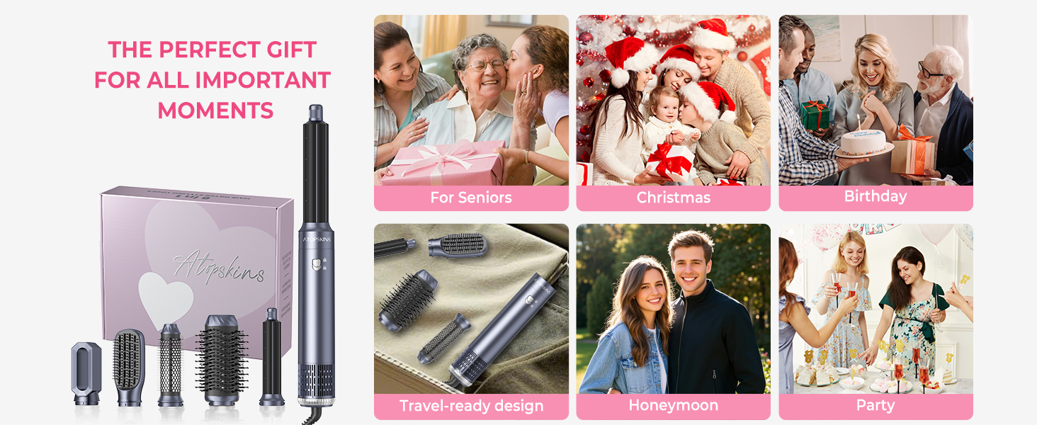 Atopskins Хайлер 6 в 1: Фен, Локкен, Щітка для волосся, Стайлер - 1000W (Блакитний)