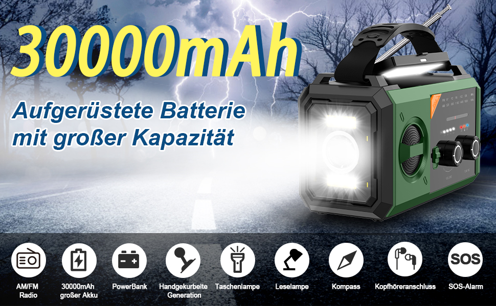Портативне радіо Bluetooth з підзарядкою телефону, сонячне, AM/FM. 8 в 1: Powerbank, SOS, ліхтарик, компас, читальна лампа, роз'єм для навушників. Трав'яно-зелене