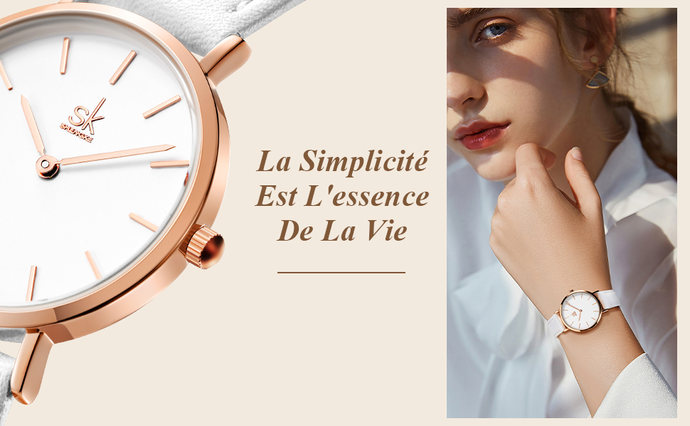 SK Ультратонкі мініатюрні жіночі годинники з двома стрілками. Елегантні годинники для жінок з шкіряним ремінцем (срібляста сітка)