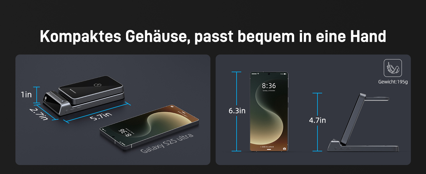 Бездротова зарядка для Samsung з годинником: станція для Galaxy S25 Ultra/S24/Z Fold 6/Flip 7/Bud, Watch, Galaxy Watch 8/7/6/5Pro, 3 в 1, сірий