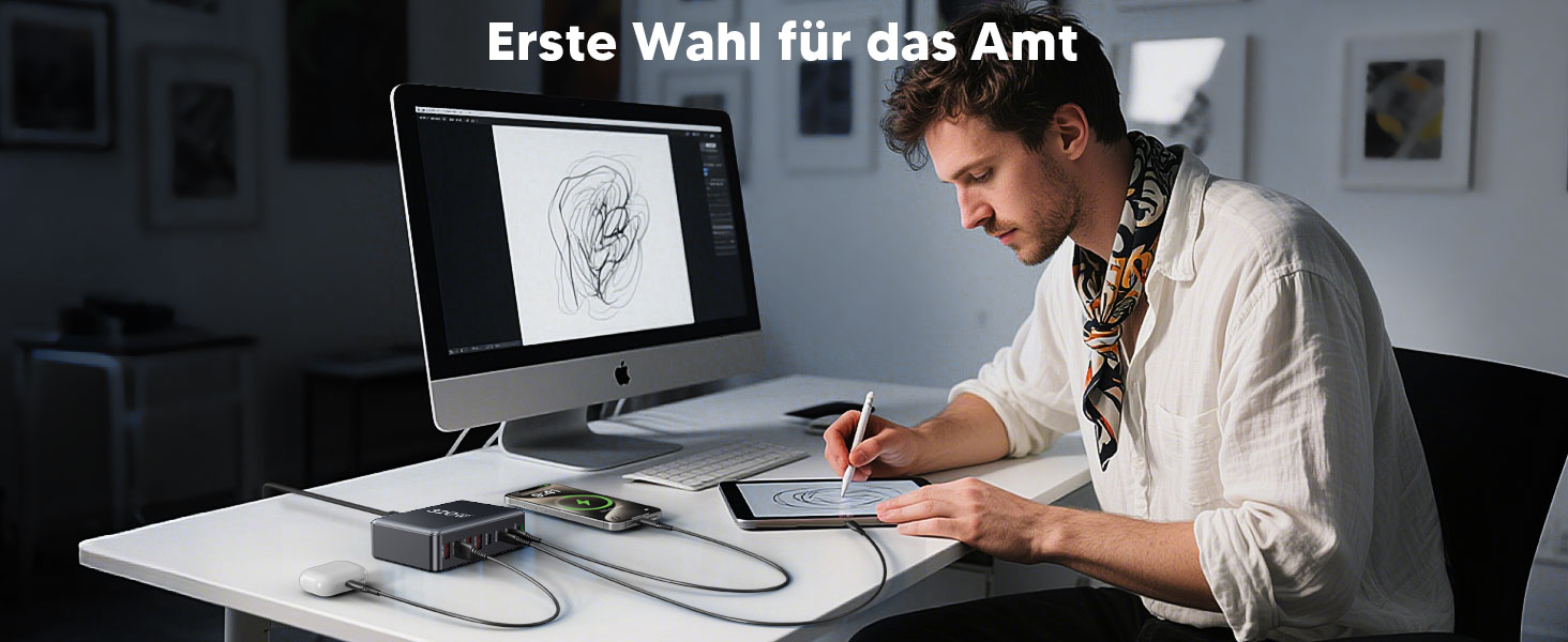 Зарядний пристрій USB-C GaN III 320W, 8 портів: для iPhone, Samsung, MacBook, Dell, Steam Deck та ін.