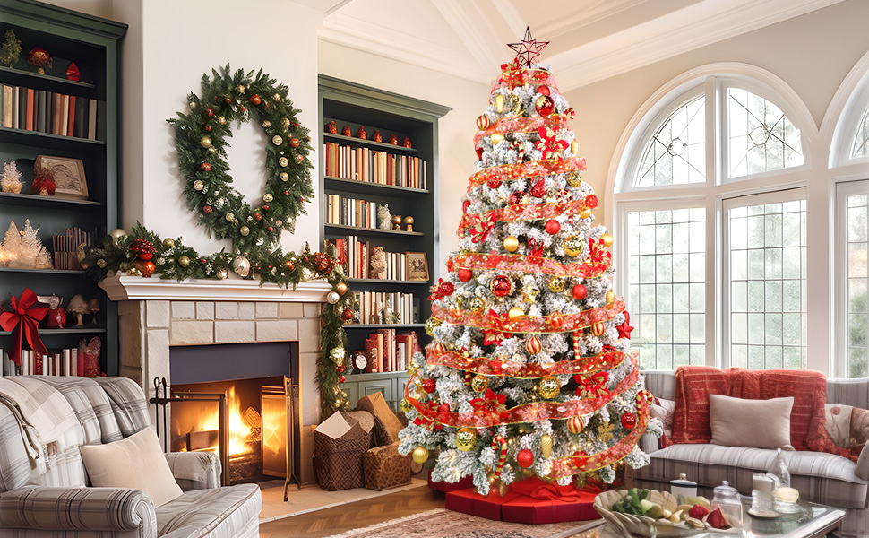 Набір прикрас для ялинки Alupssuc 128 шт: ялинкові кулі, квіти, стрічки, верхівка, гачки (чорний & золотий, синій & золотий, червоний & золотий)