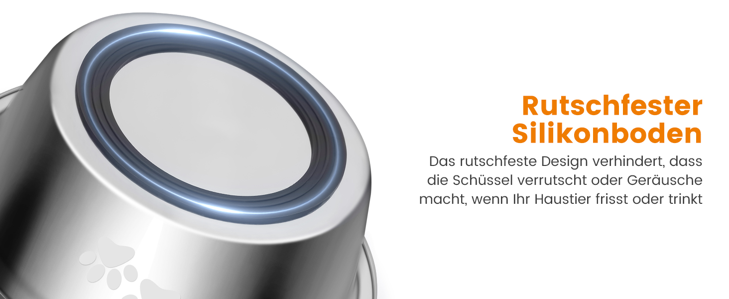 PETTOM Миски для собак з нержавіючої сталі, 2 шт. (3120 мл), миска для корму для собак великих, середніх та маленьких порід, миска для води з неслизьким силіконовим дном, розмір M - 21 см, срібний колір