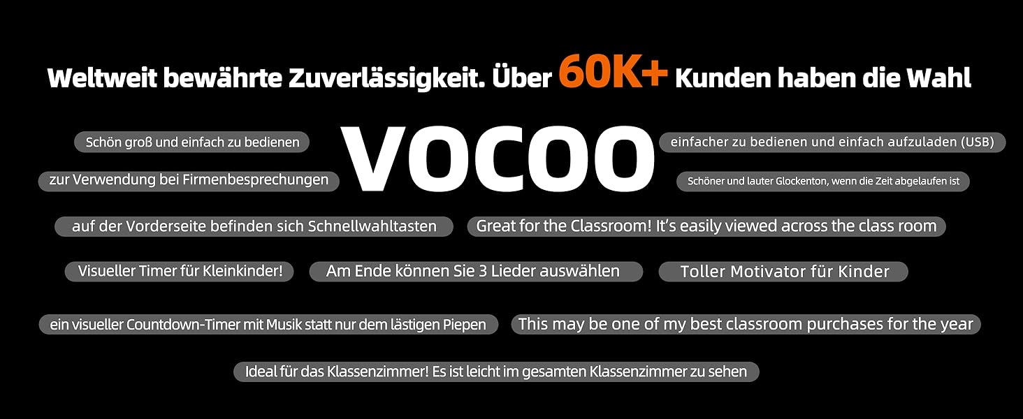 Великий цифровий таймер VOCOO з LED-екраном 19,8 см, магнітом, регульованою яскравістю і гучністю, 4 сигналами, кухонний таймер, для класу, спортзалу, чорний+помаранчевий