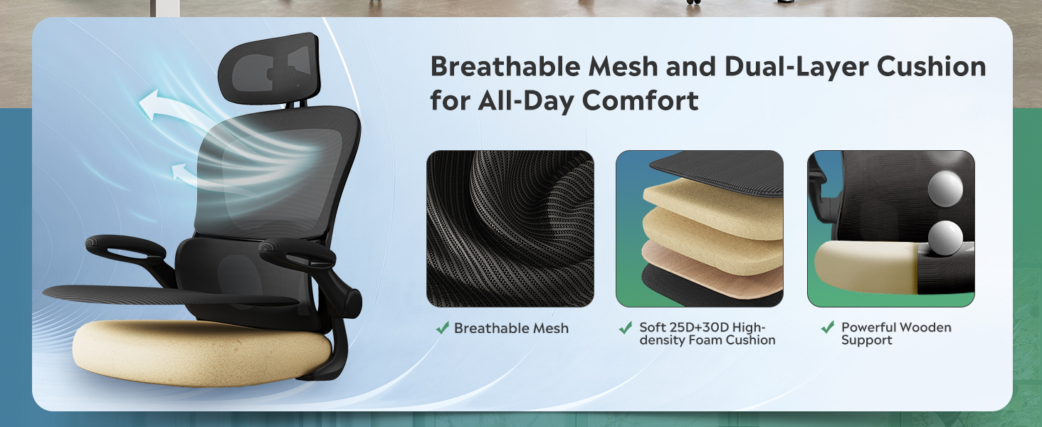 Офісне крісло Devaise ергономічне, з підтримкою попереку, 3D-підголівником, регульованими підлокітниками та сітчастою спинкою, для офісу та дому, до 150 кг, чорне