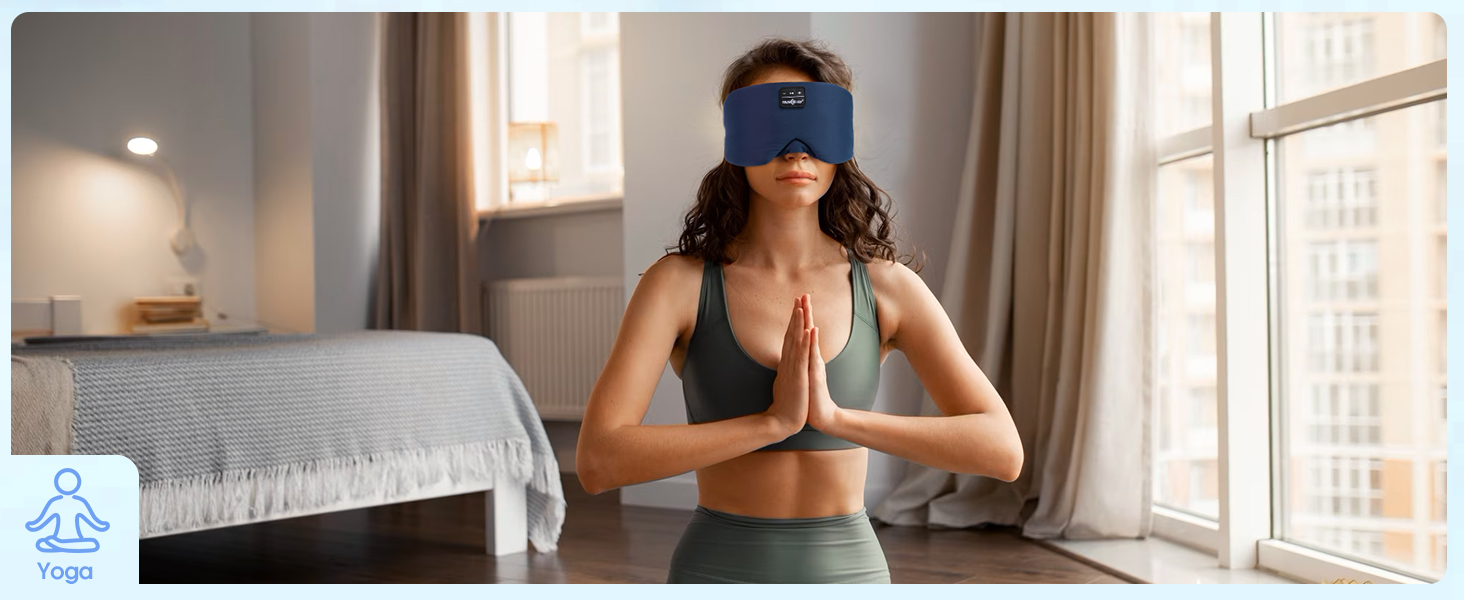 Маска для сну з Bluetooth навушниками, шовкова, 100% затемнення, для чоловіків та жінок, м'яка, для сну, подорожей, релаксації, блакитна