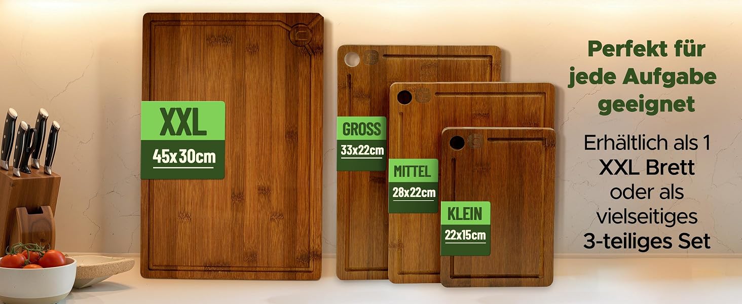 Великий обробний бамбуковий дошка Naturlik XXL 45x30 см, карбонізована дерев'яна дошка для кухні з жолобом для соку та ручками для м'яса, овочів та хліба