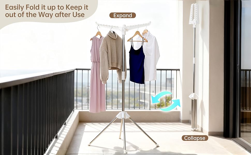 Сушарка для білизни складана, біла, з 3 крилами, нержавіюча сталь - для дому та вулиці