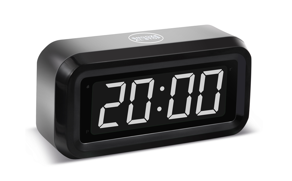 Цифровий будильник Timegyro з LED дисплеєм, акумуляторний, компактний, для подорожей та дому, 3 рівні яскравості, великий LED дисплей 1.2', чорно-білий