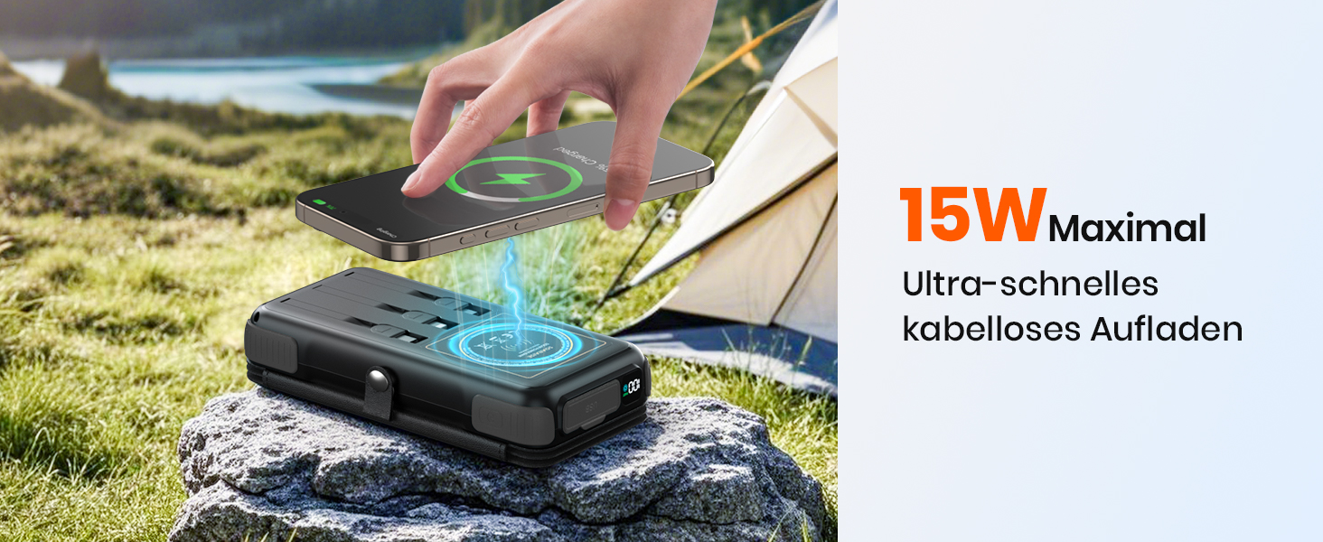 Портативний зарядний акумулятор A ADDTOP Solar 25000mAh з сонячною панеллю та 3 кабелями - 20W швидка зарядка, USB-C, для кемпінгу та подорожей (Чорний)