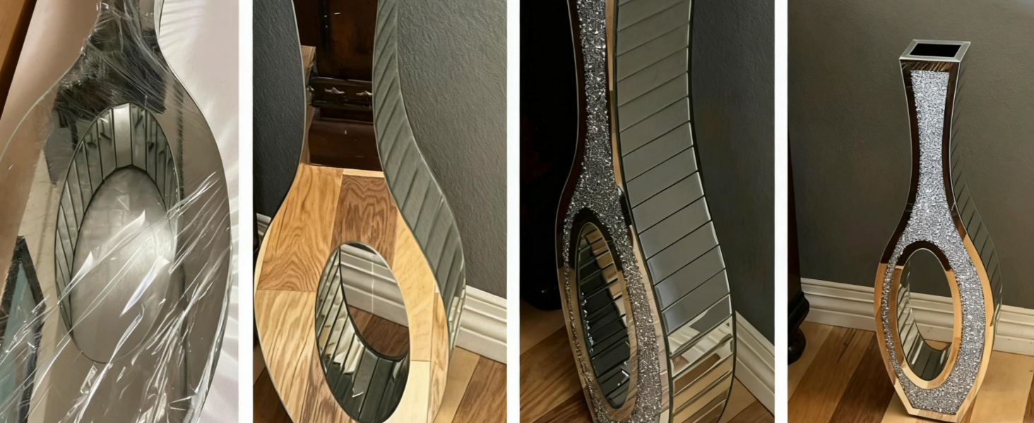 Ваза для квітів напольна 68 см, срібна ваза з кристалом для пампас трави, скляна ваза з дзеркальними діамантами, декоративна розкішна блискуча ваза для вітальні, декор інтер'єру – не для води (13L x 12.5B x 76.5H cm)