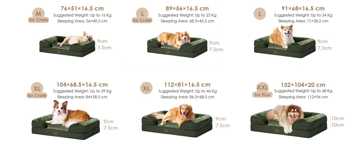 Ортопедичне ліжко для собак EHEYCIGA, 89x56 см, Memory Foam, для собак середніх та маленьких порід, вологостійке, з високим бортиком, темно-зелене