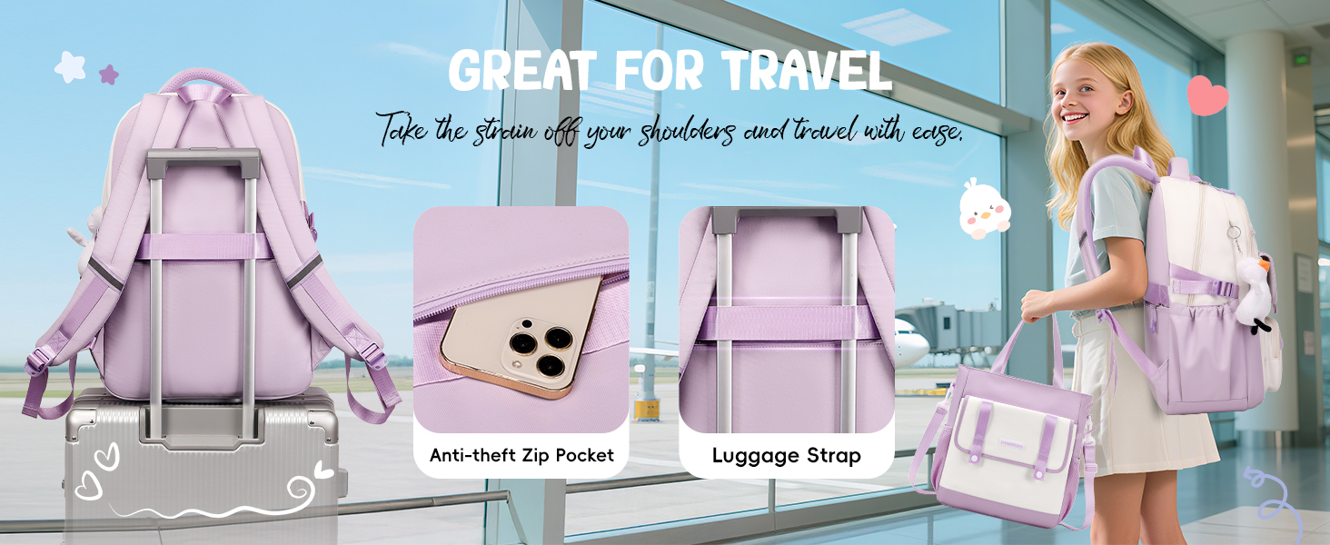 Шкільний рюкзак для дівчинки 2 в 1, рюкзак для підлітків 3-7 класів, шкільний набір з сумкою через плече, блакитний