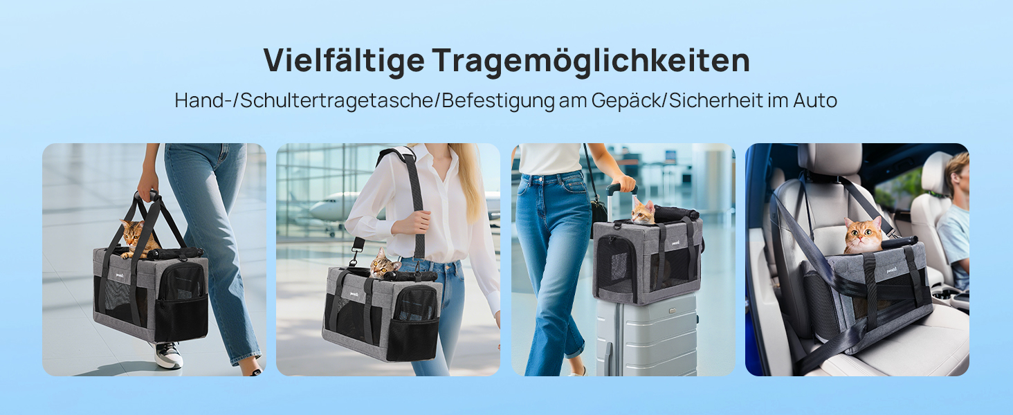 Транспортна сумка для котів Pecute Katzentasche: міцна переноска для домашніх тварин, легка, складана, для котів та маленьких собак, ідеальна для подорожей та до ветеринара, до 4 кг (44 x 23 x 30 см, темно-сірий)