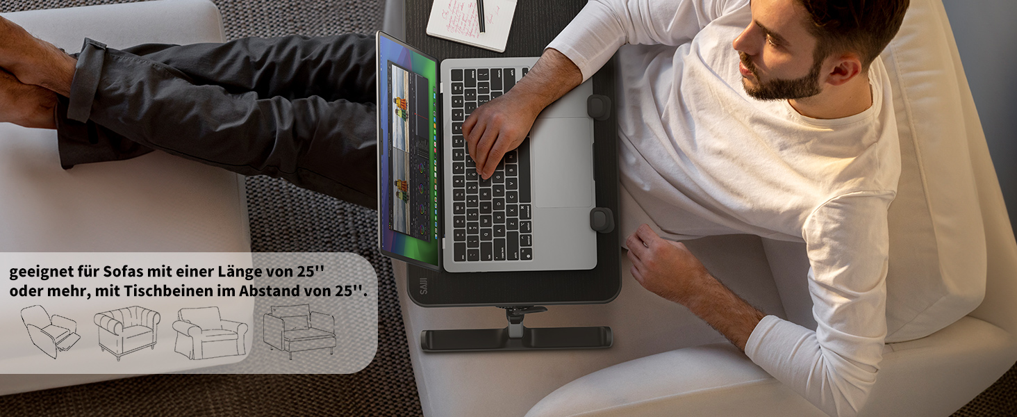 Столик для ноутбука SAIJI, регульована висота, 5 рівнів, для роботи, навчання, читання, їжі, підходить для ноутбуків до 17 дюймів (52*30 см, чорний)