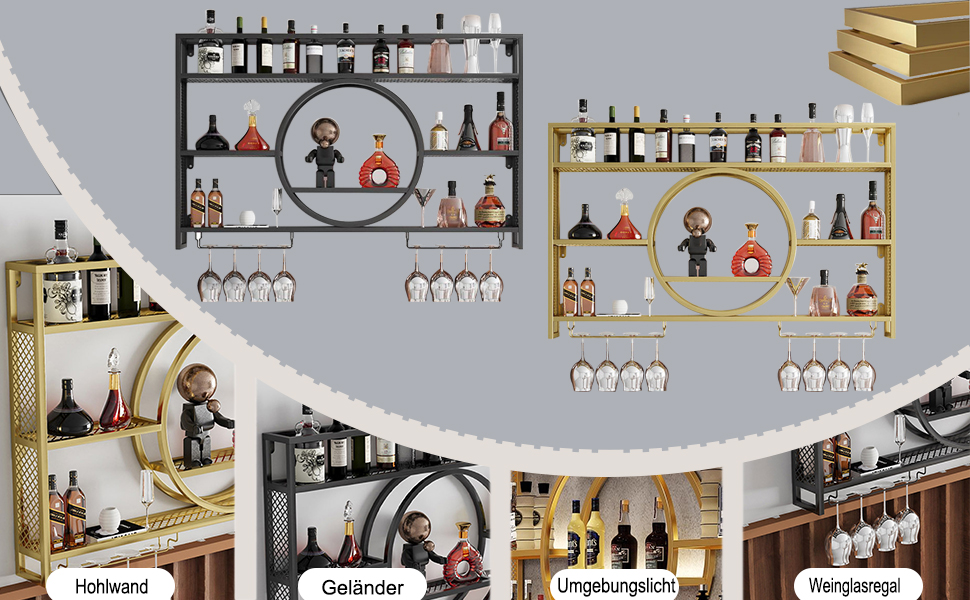 Настінна полиця для вина з металу, 100 см, з тримачем для келихів, LED-підсвічуванням, чорна. Ідеально для бару, вітальні, кухні.