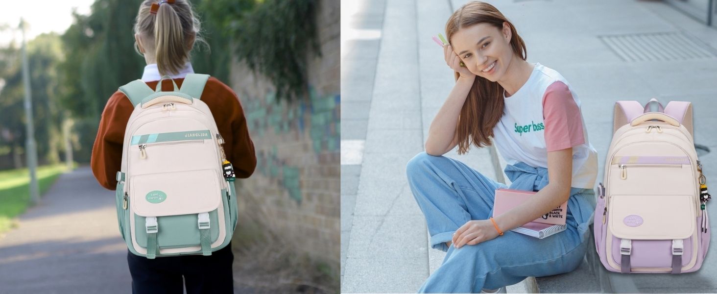 Дитячий рюкзак для школи: водонепроникний, нейлон, кілька відділень, легкий, для дівчаток та хлопчиків, для подорожей та спорту (зелений)