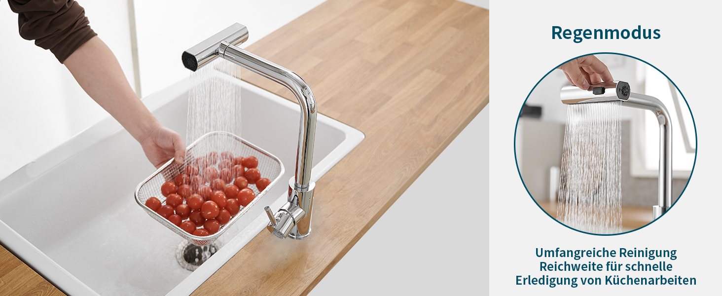 Чорний кухонний змішувач водопровідний з висувною лійкою та душем, 360° обертання, одноlever, матовий чорний