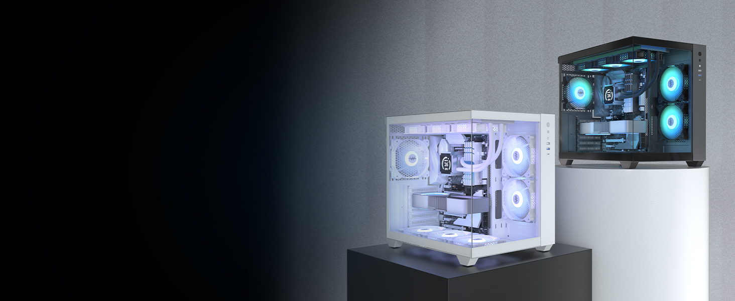 Корпус для ПК ATX MUSETEX Y6, чорний, з 3 вентиляторами, скляна панель, Type-C, Mid Tower