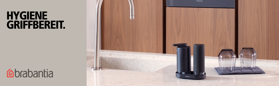 Brabantia Набір дозаторів для мила та миючих засобів 2х200 мл, металевий, сірий Infinite Grey з піддоном