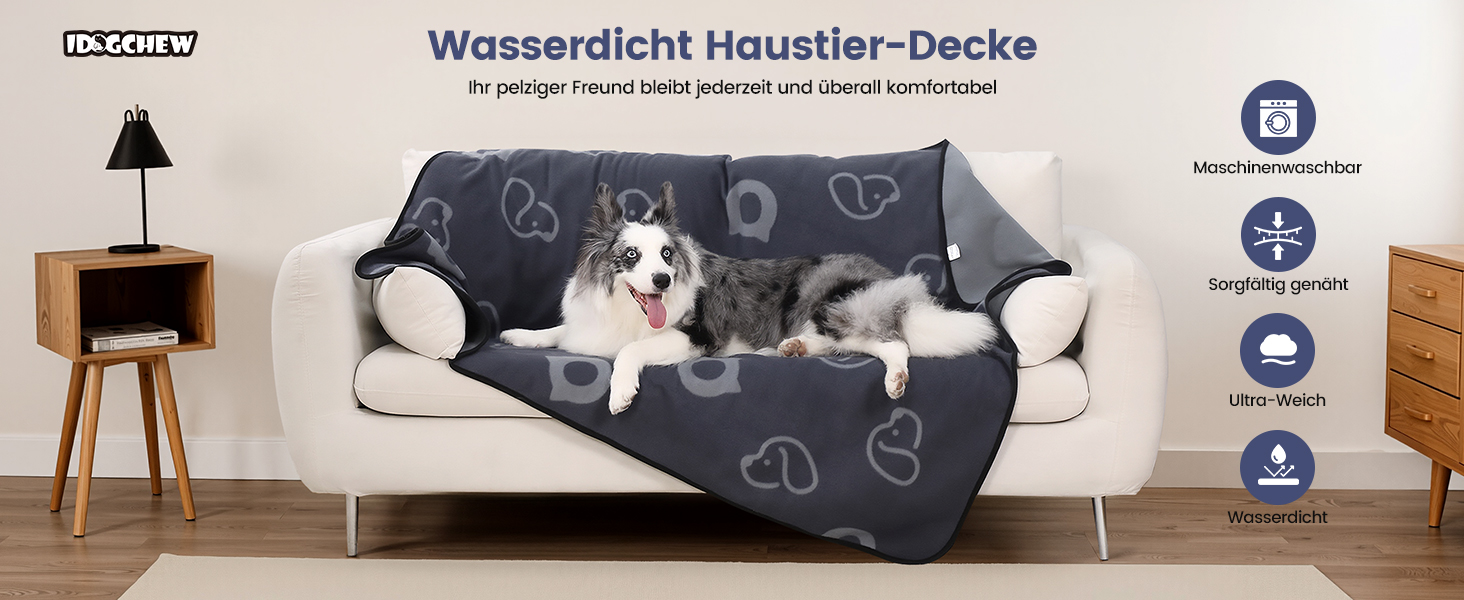 Водонепроникний килимок для собак, 152x127 см, плюшевий фланель та шерпа, для середніх та великих собак, машинне прання - Чорний (152x127 см, Сірий)