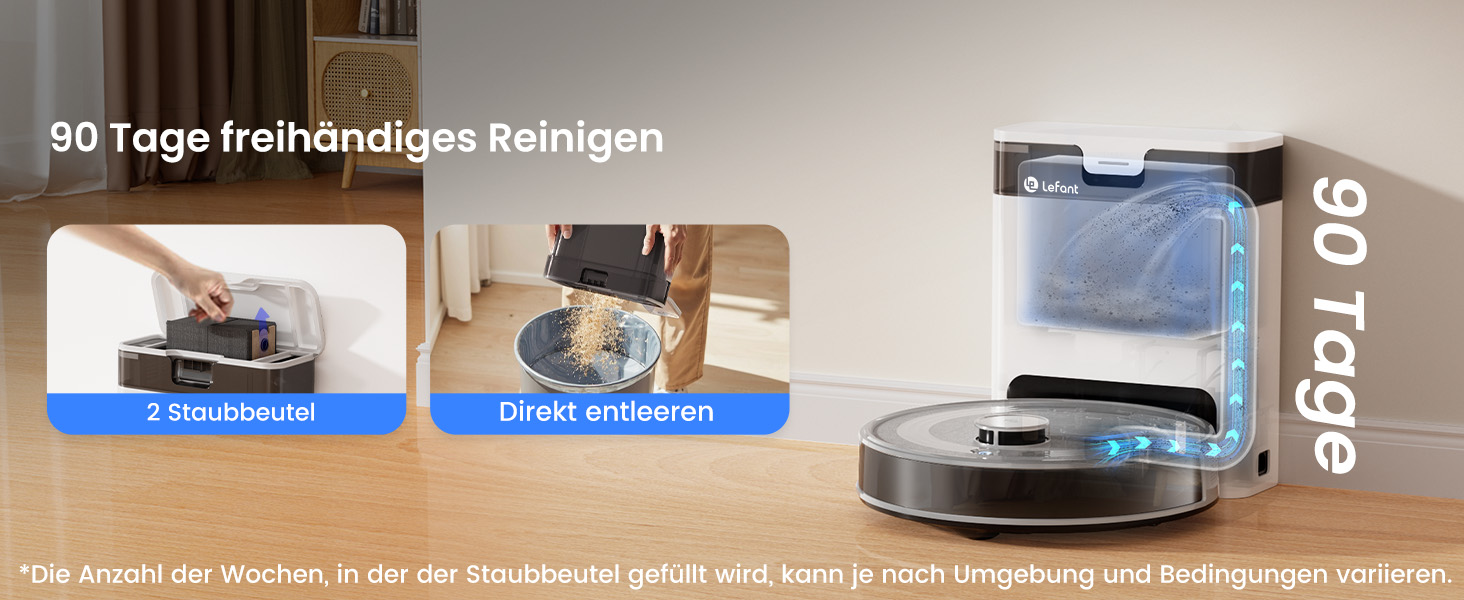 Робот-пилосос LEFANT M2 Pro з автоматичною системою викачування пилу, лазерною навігацією та картографією, індивідуальним налаштуванням, уникненням перешкод, ідеальний для видалення шерсті тварин. Білий/Сірий