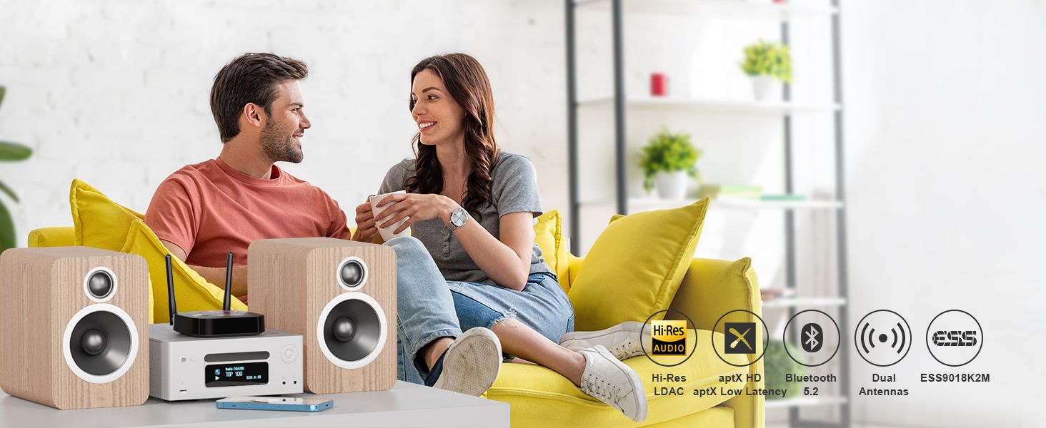 1Mii Bluetooth 5.1 Аудіо Адаптер з Низькою Затримкою aptX, 3D Surround, для Підсилювачів, Ламп, RCA AUX, Оптичний, Коаксіальний